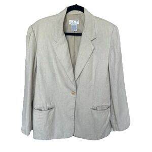 VTG Talbots Blazer Jacket Women's Size 14 Irish Linen Shell Beige Lined Business